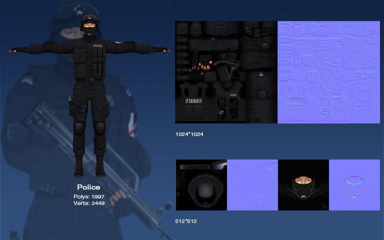 unity3d游戏人物模型特警带动作3D模型