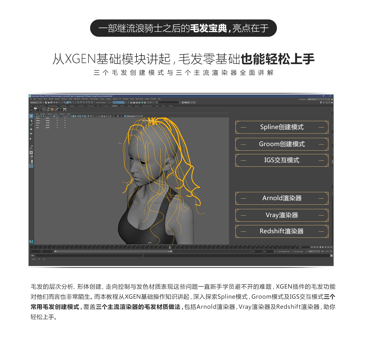《XGEN毛发宝典》-黄惠峰次世代与影视写实毛发系统教学【多案例】简介