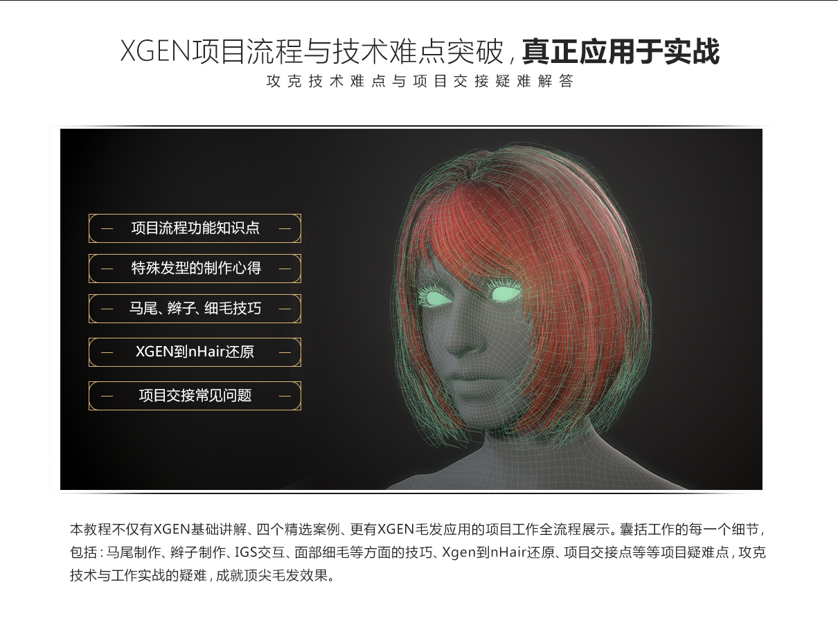 《XGEN毛发宝典》-黄惠峰次世代与影视写实毛发系统教学【多案例】简介