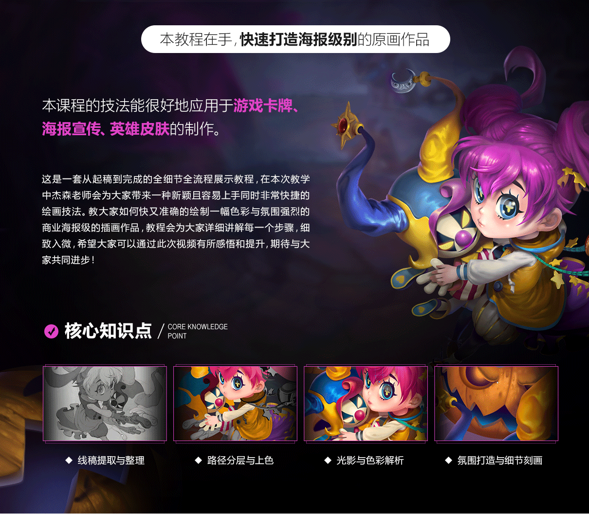 终极色彩与光影表现插画《少女与小丑》实战教学简介