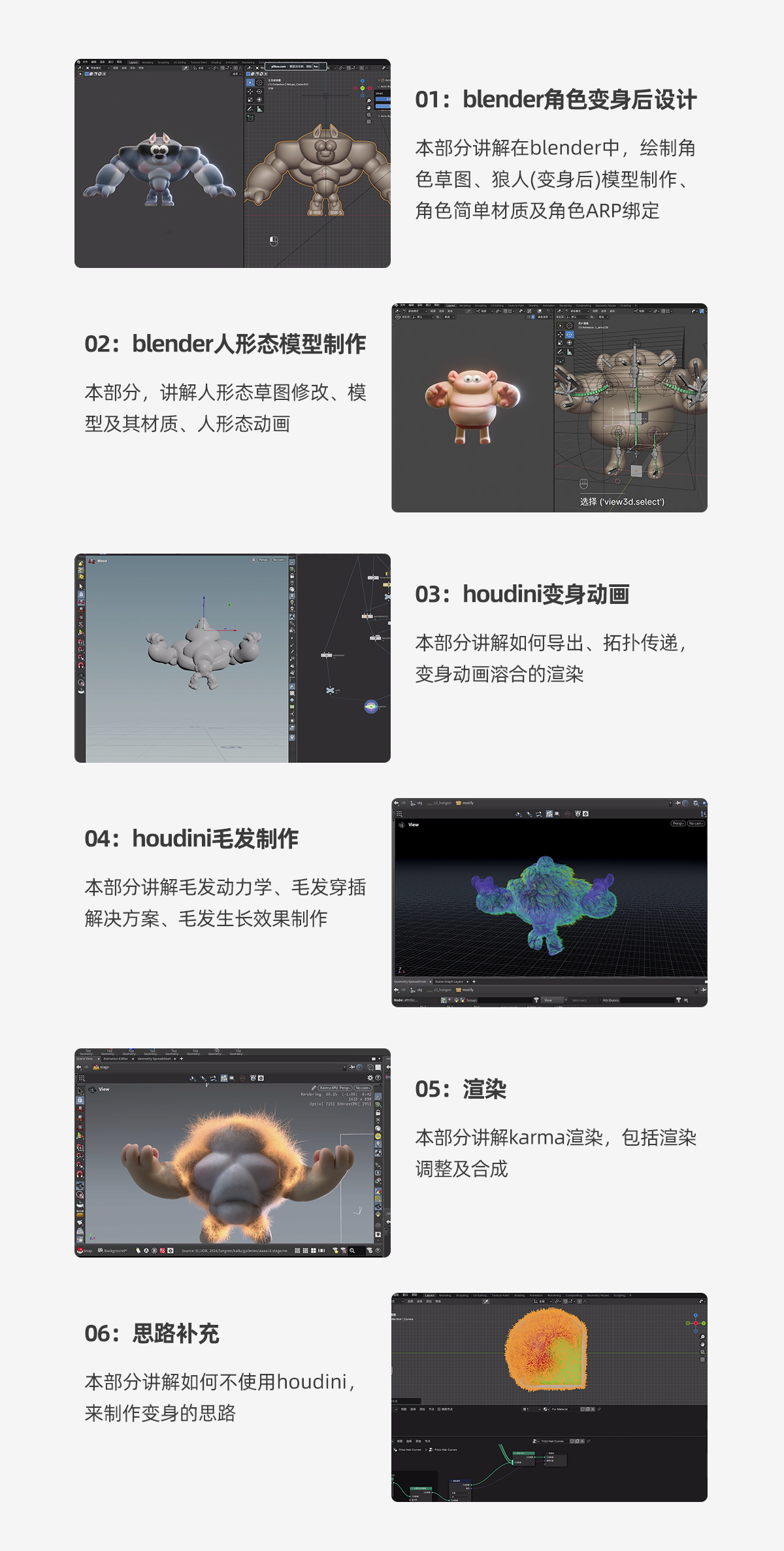 小狼人变身blender+houdini简单角色变身动画教学